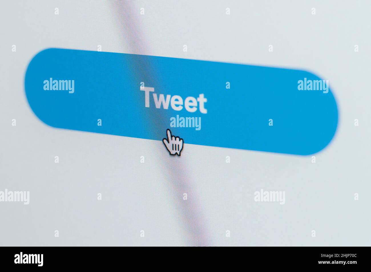 New york, USA - January 31 2022: Create and send twit button on laptop screen close up view Stock Photo