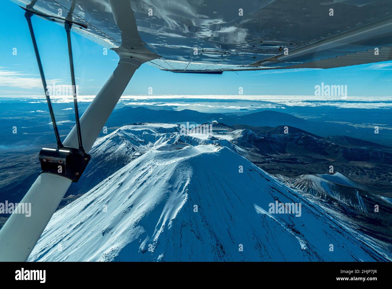 Scenic flight around Mount Ngauruhoe in Tongariro National Park - New Zealand. Stock Photo
