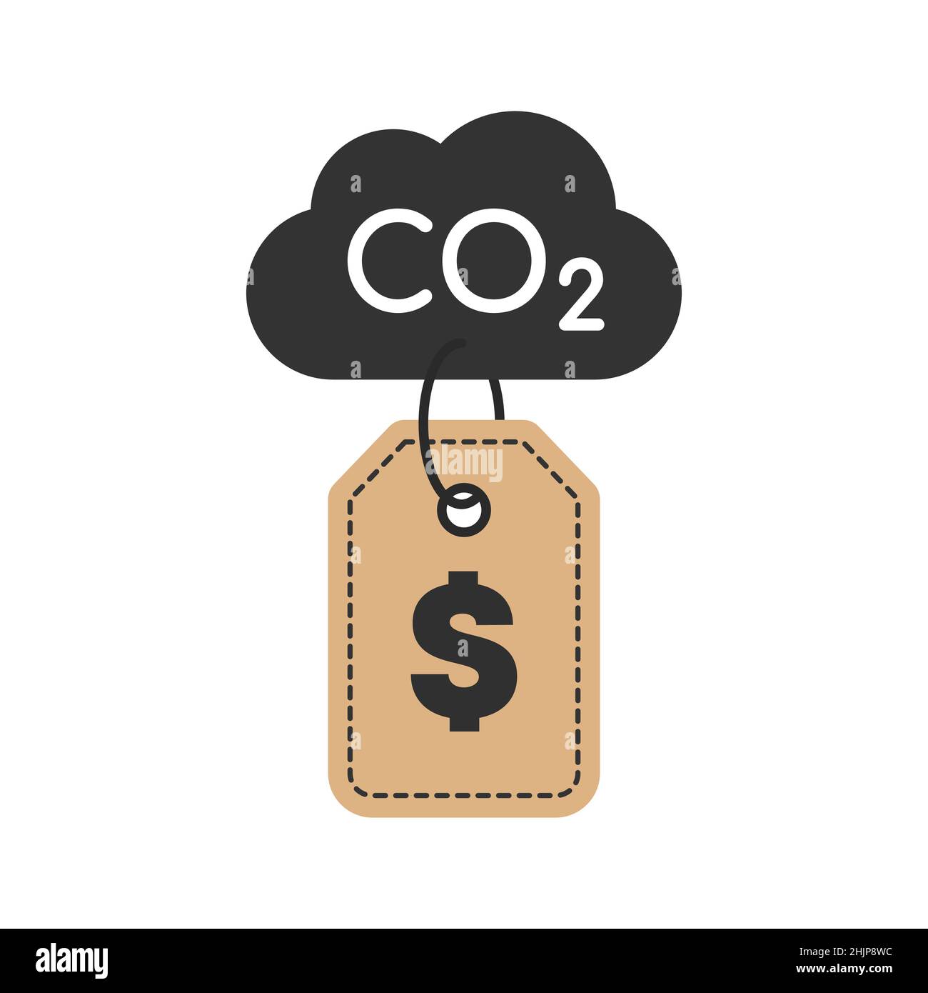 Price tag attached to a CO2 cloud. Carbon dioxide cost idea. CO2 emissions compensation. Zero emission concept. Carbon tax  idea. Environmental vector Stock Vector