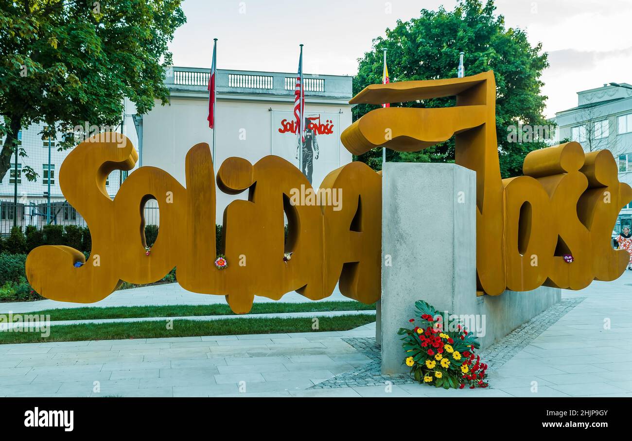 Monument dedicated to Solidarity, the first independent trade union in the former communist block. Stock Photo