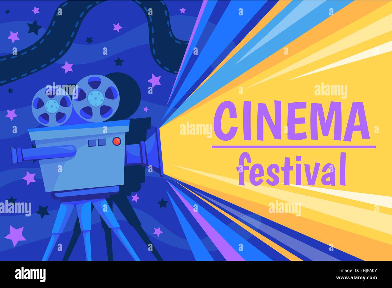 Cartoon cinema poster. Movie festival film presentation, retro video