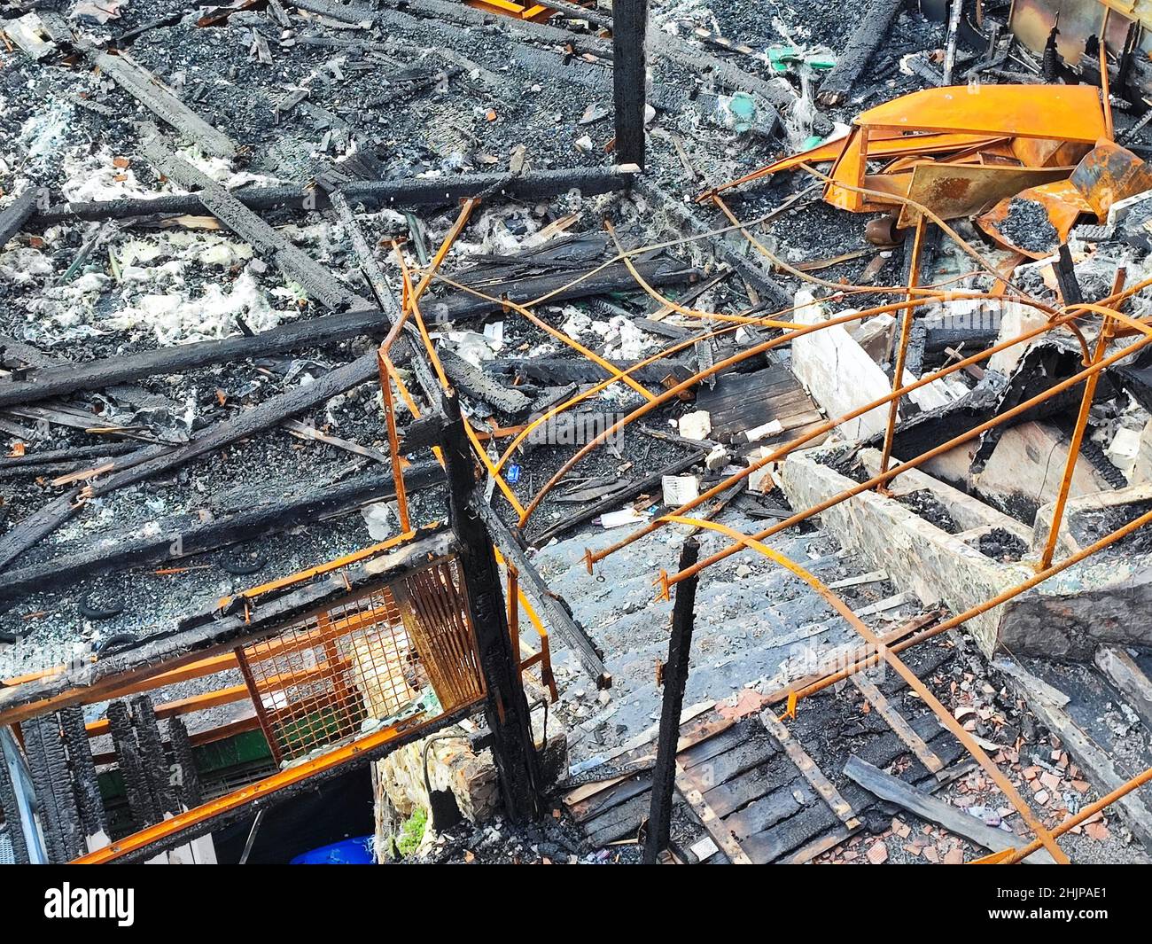 burned metal structure after fire by the sea detail Stock Photo - Alamy