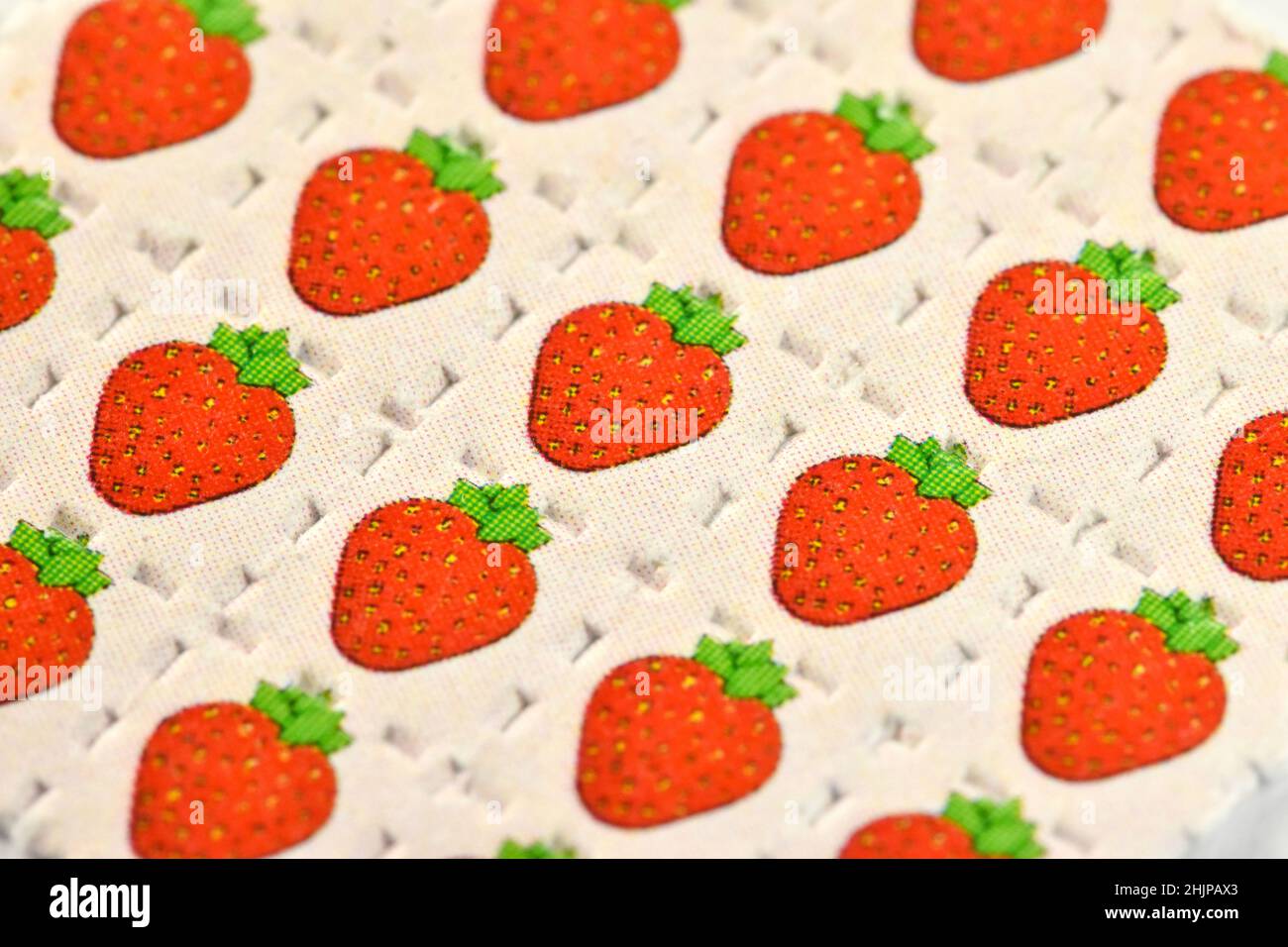 Strawberry Acid trips, Blotting paper impregnated with the drug L.S.D. Stock Photo