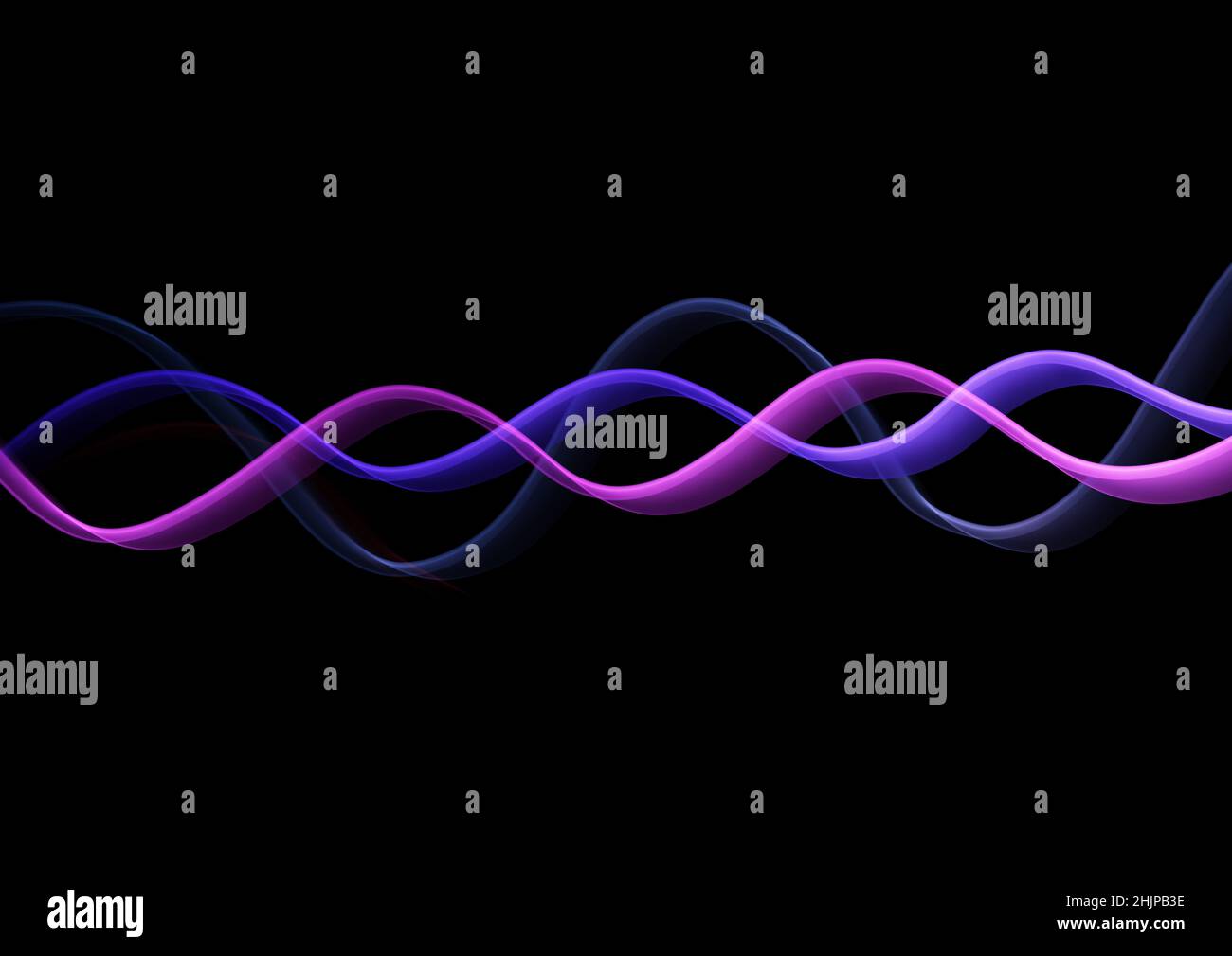 Abstract art background black color with wavy purple and blue neon ...