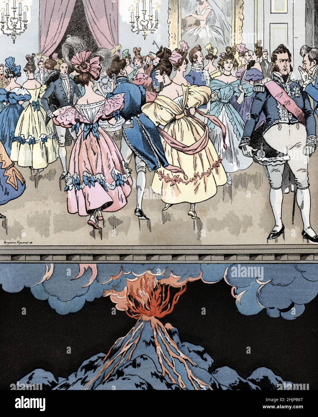 Le 31 mai 1830, au cours d'une fete donnee au Palais-Royal en l'honneur du roi des Deux-Siciles, le diplomate et ecrivain Narcisse-Achille de Salvandy (1791-1856) dit a Louis-Philippe Ier duc d'Orleans le mot : « Voila, Monseigneur, une fete toute napolitaine : nous dansons sur un volcan ! predisant la revolution de Juillet (we dance on a volcano. Words of Count Narcisse Achille de Salvandy (1795-1856) predicting the revolution of the three glorious to Louis Philippe I Duke of Orleans (Louis-Philippe, 1773-1850) (pui king of France) who gave a great feast at the royal palace in honour of the k Stock Photo