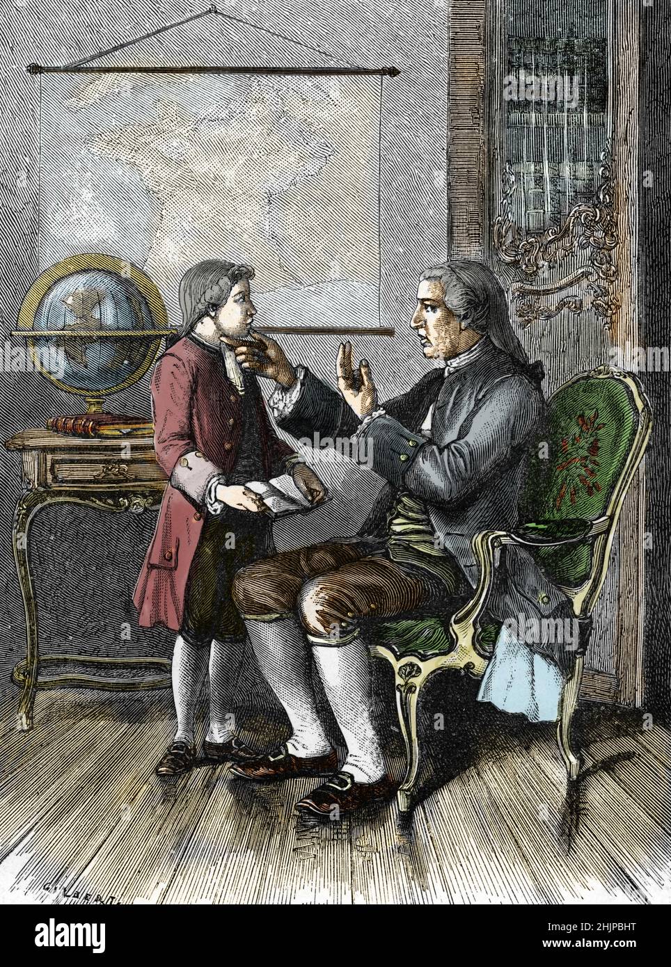 Jacob Rodrigue Pereire (1715-1780) erudit et precurseur de l'education des  sourds et de l'orthophonie, avec un enfant sourd-muet lui apprenant la  lecture sur les levres (avant la langue des signes) (Portrait of