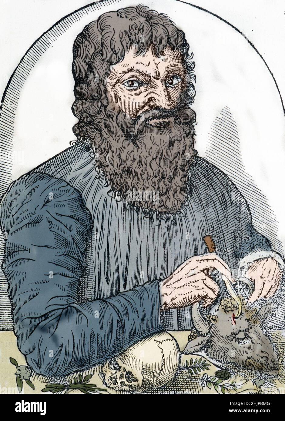 Portrait d'Hippocrate de Cos (460-377 a JC) medecin grec (Hippocrates of Kos greek physician) Gravure Collection privee Stock Photo