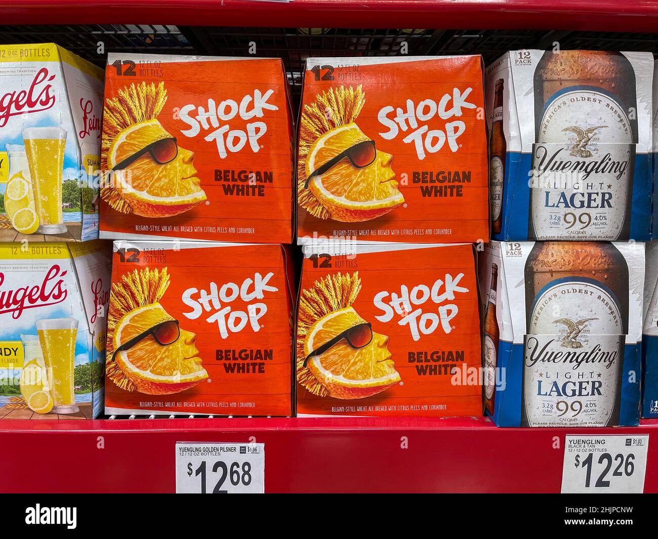 Orlando, FL USA September 10, 2021 Cases of Shock Top Belgian White