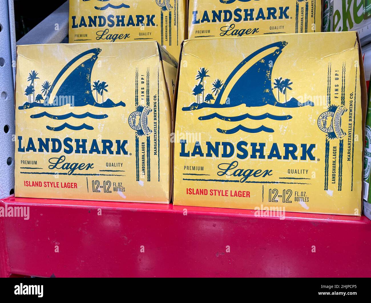 Orlando, FL USA September 10, 2021 Cases of Landshark Lager beer at