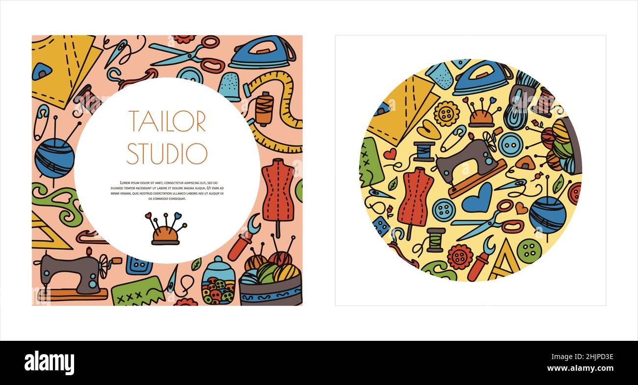 Vector doodle sewing banners. Vector tailoring tools icons. Sewing ...