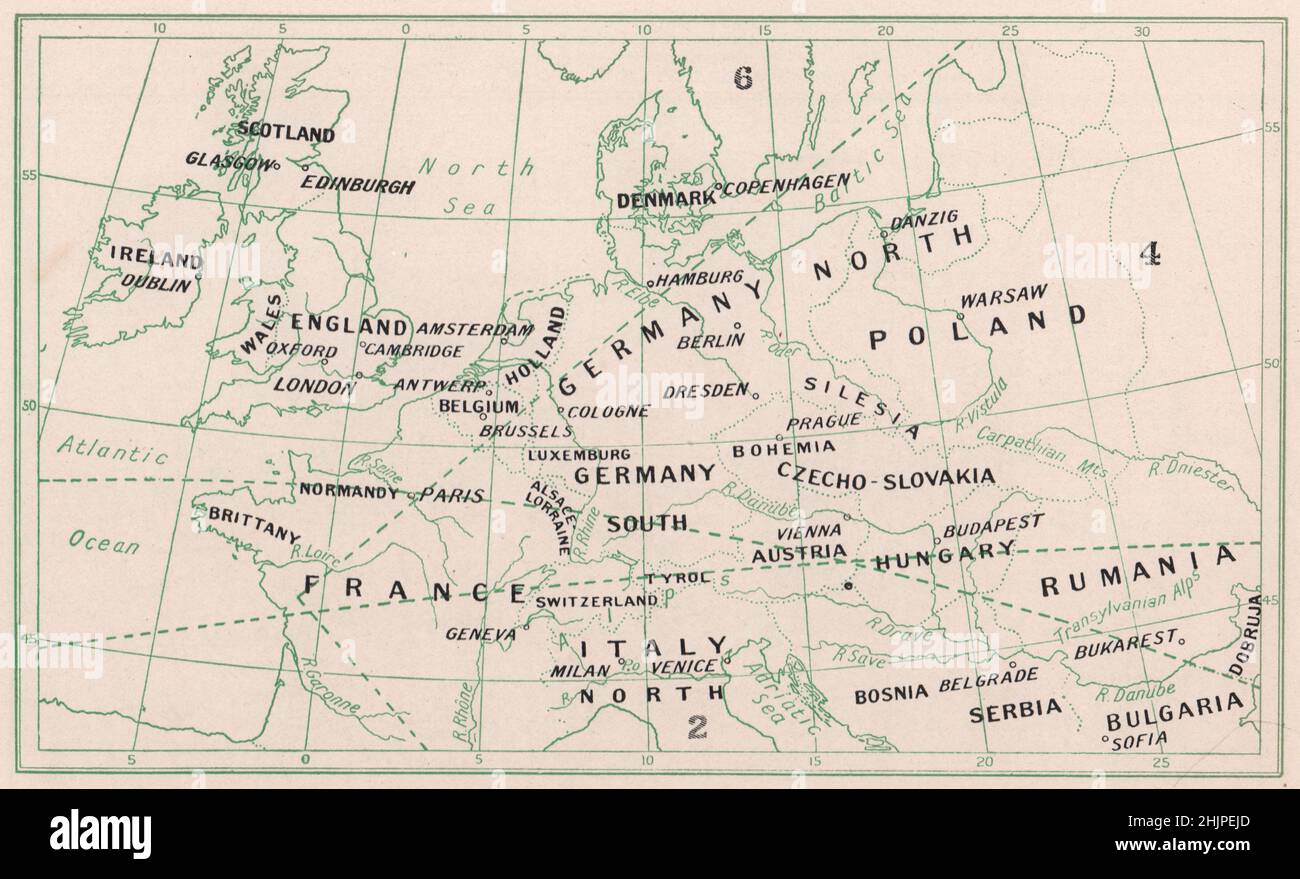 Key Map to the countries & Cities of North, Central & Western Europe Separately described (1923) Stock Photo