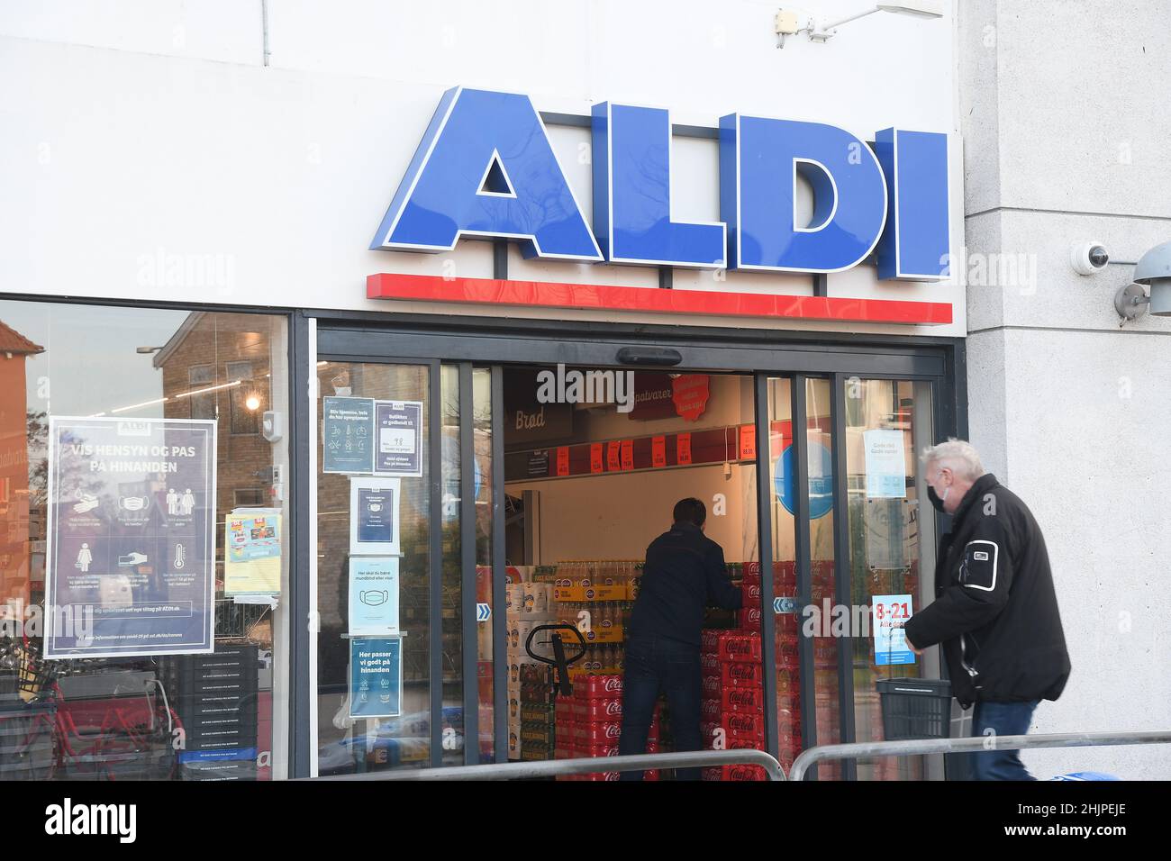 Copenhagen/Denmark./31 January 2022/    German Aldi grocery storeis openss on Christms day in Kastrup on Amagare in danish capital Ka<strup Copenahgen  Denamrk, (Photo.Francis Dean /Dean Pictures) Stock Photo