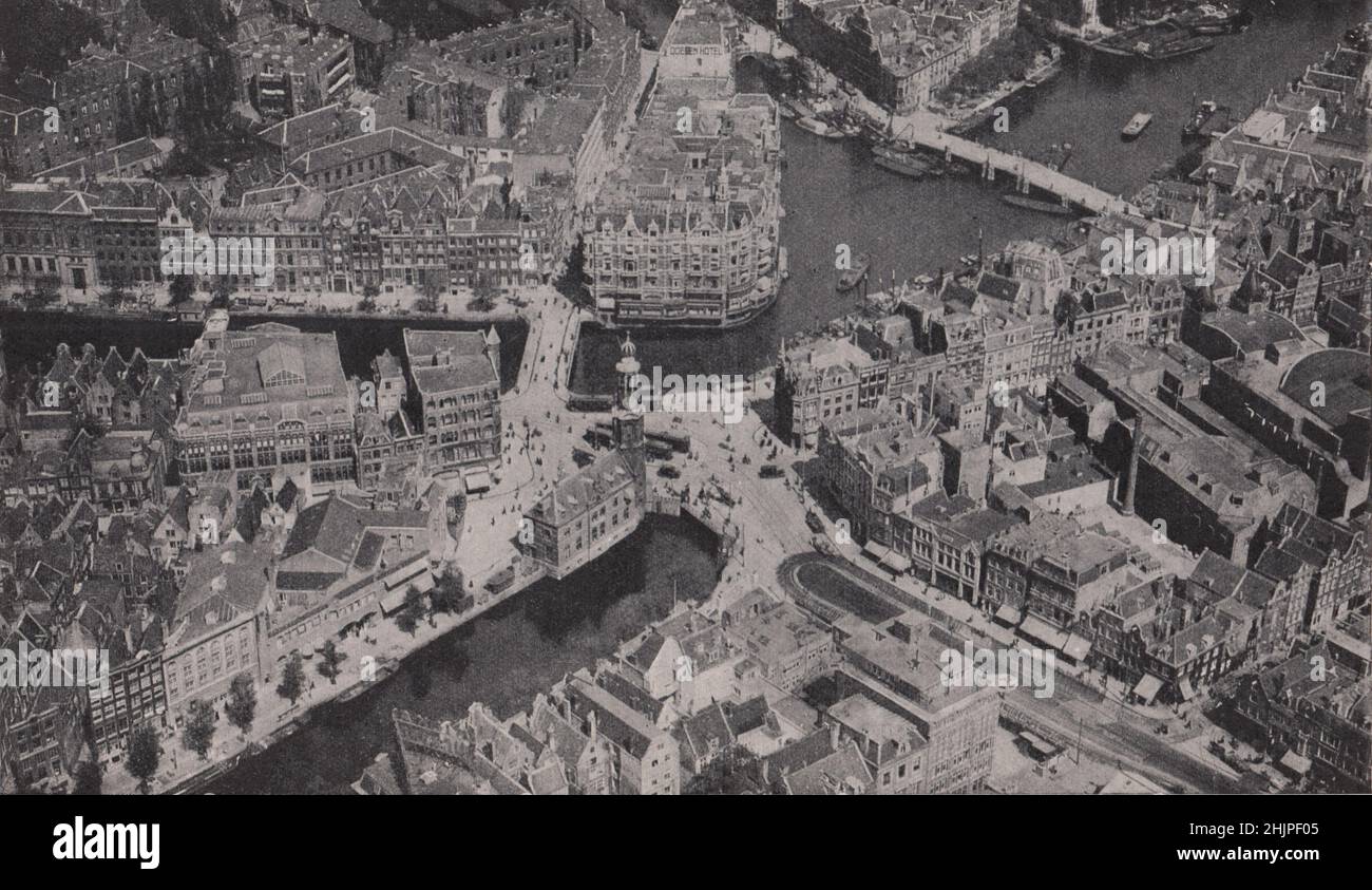 Aero-Photograph giving an admirable view of the south part of Amsterdam's old town. Netherlands (1923) Stock Photo