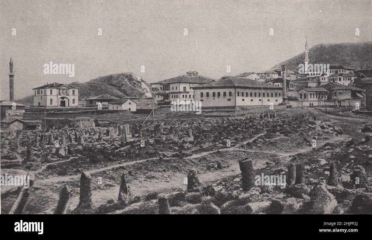 Modern buildings amid the ruins of ancient angora, Anatolia's capital city. Turkey (1923) Stock Photo