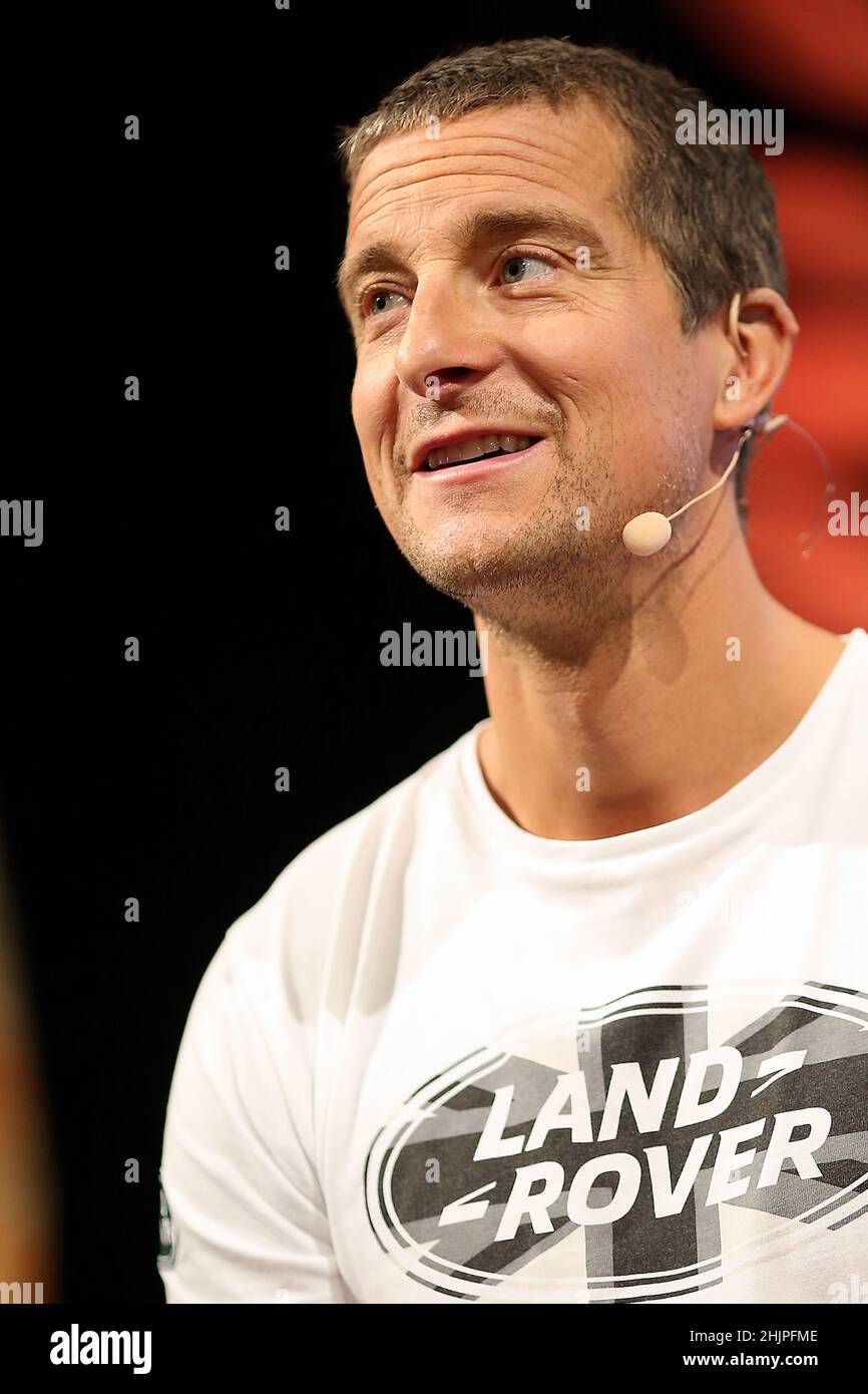 Bear Grylls at Hay-On-Wye in Wales on the 26th of May 2018, speaking at the Hay Festival.  Edward Michael 'Bear' Grylls OBE is a British adventurer, w Stock Photo