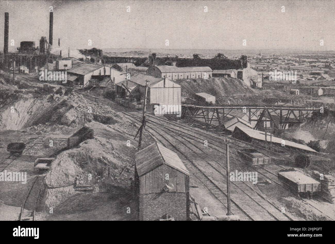 Smoke-Stacks that are the emblem of Broken hill's prosperity. Australia (1923) Stock Photo