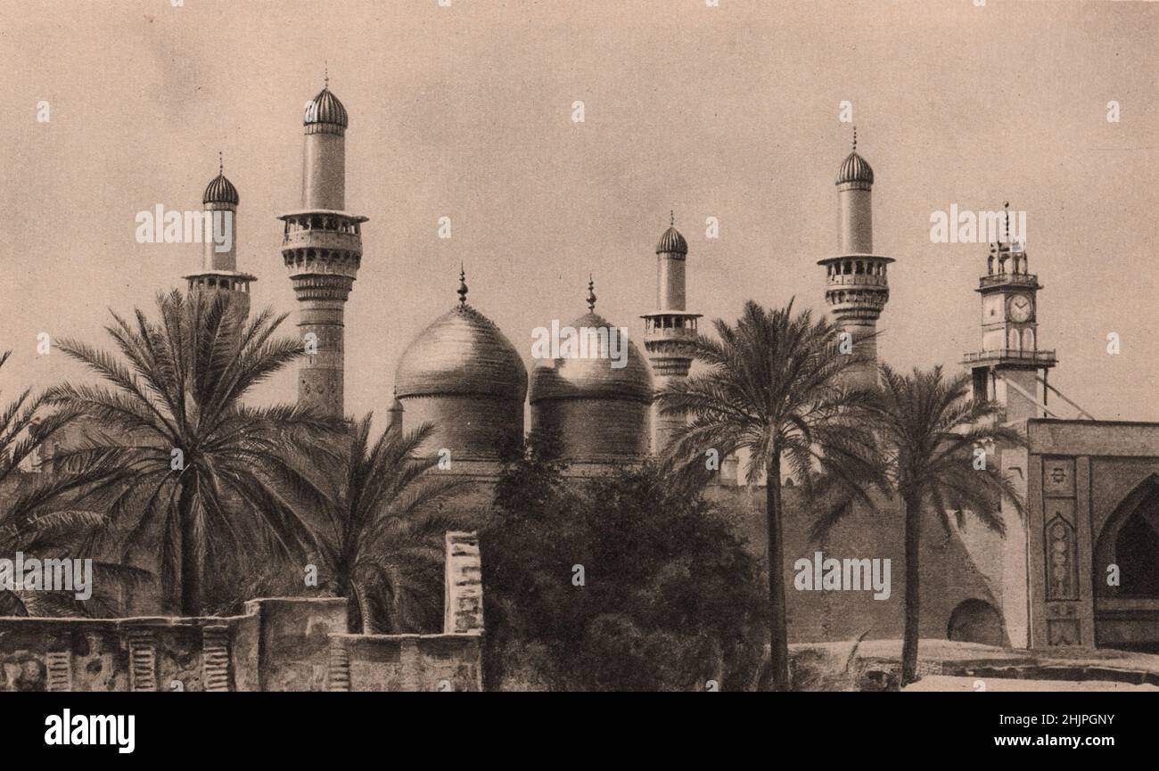 Baghdad. The Shiite shrines at Kazimain. The twin domes are sheeted with pure gold & the minarets encased in coloured tiles. Iraq (1923) Stock Photo