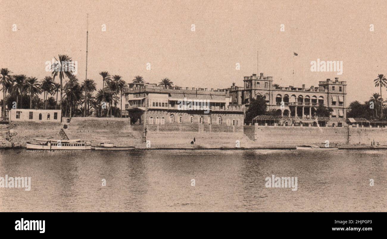 Baghdad. Many fine buildings line the river front on the left, or east, bank of the Tigris. This palace was once the British Residency. Iraq (1923) Stock Photo