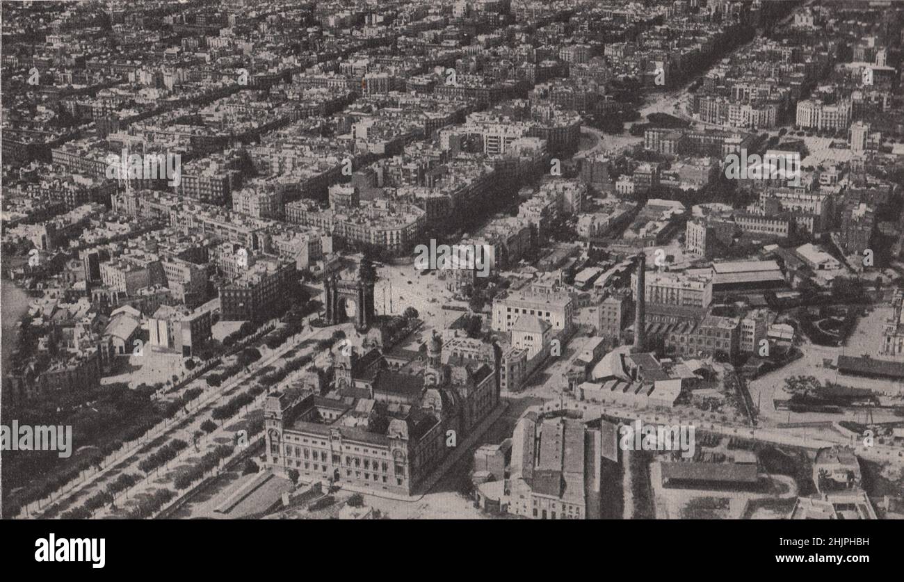 Straight streets and symmetrical squares of the modern part of Barcelona. Spain (1923) Stock Photo