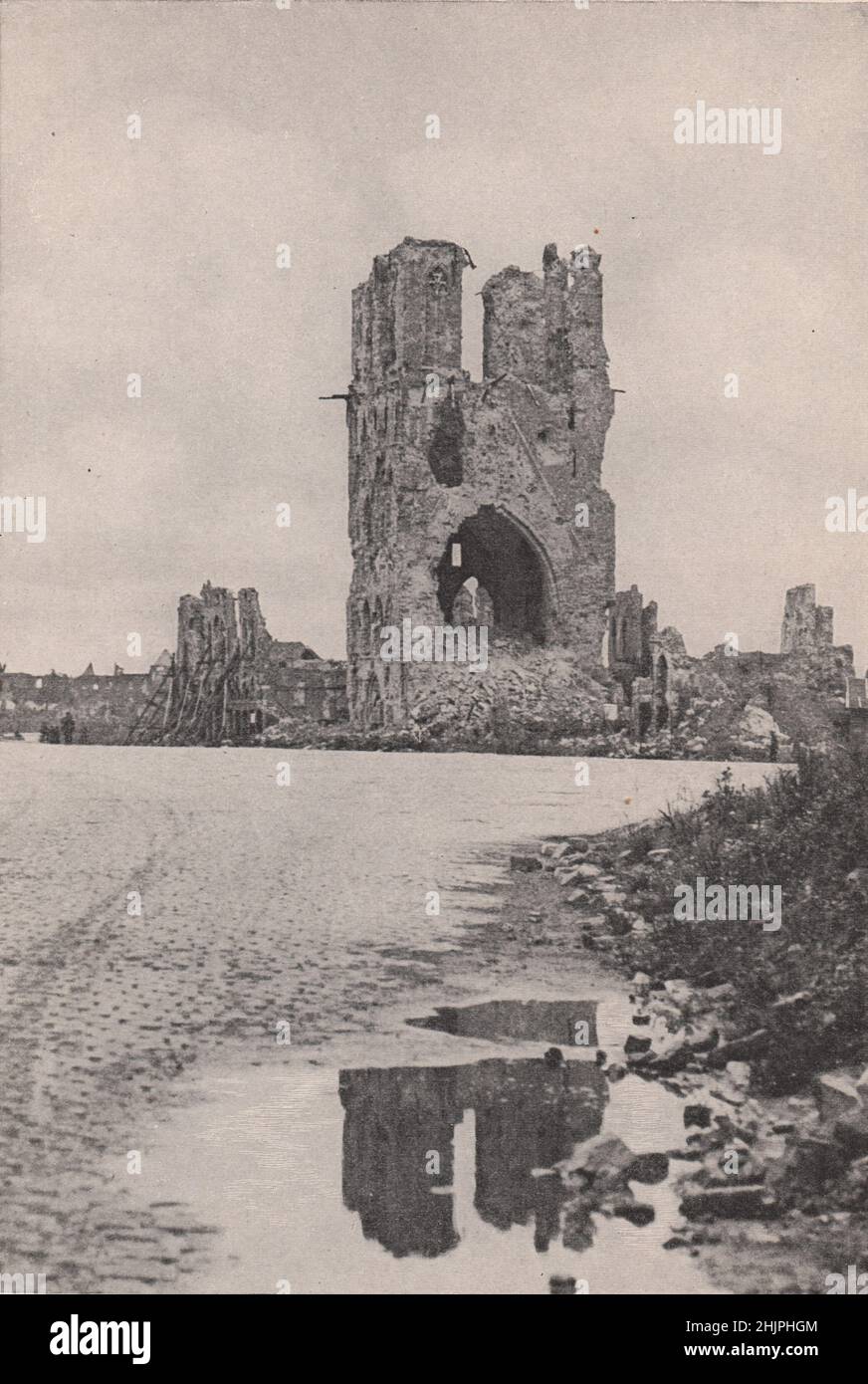 Ruined tower of the Thirteenth century cloth hall of Ypres. Belgium (1923) Stock Photo