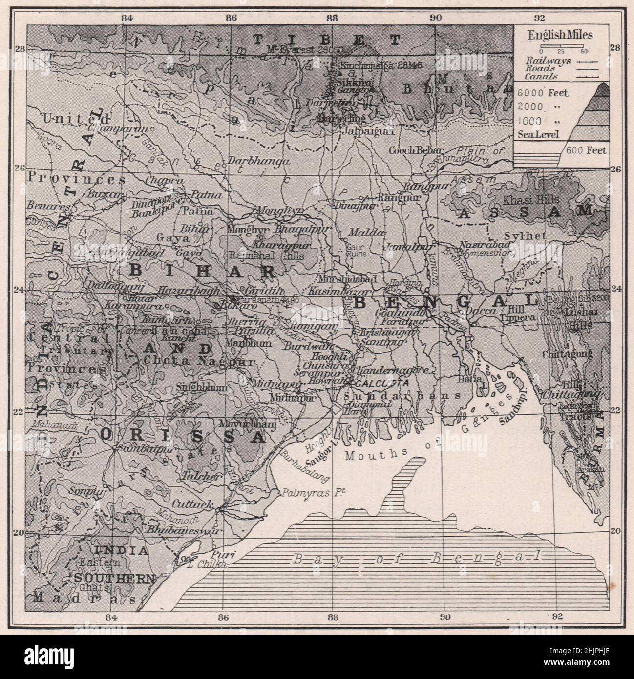 Vast Alluvial plains of Bengal Bihar and Orissa. India (1923 map) Stock Photo
