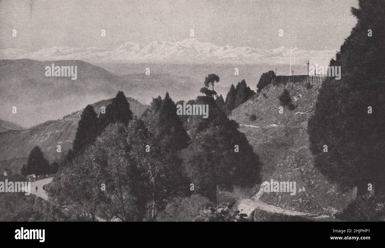 View from the Darjeeling hill station with its colossal background of Himalayan Giants. India (1923) Stock Photo