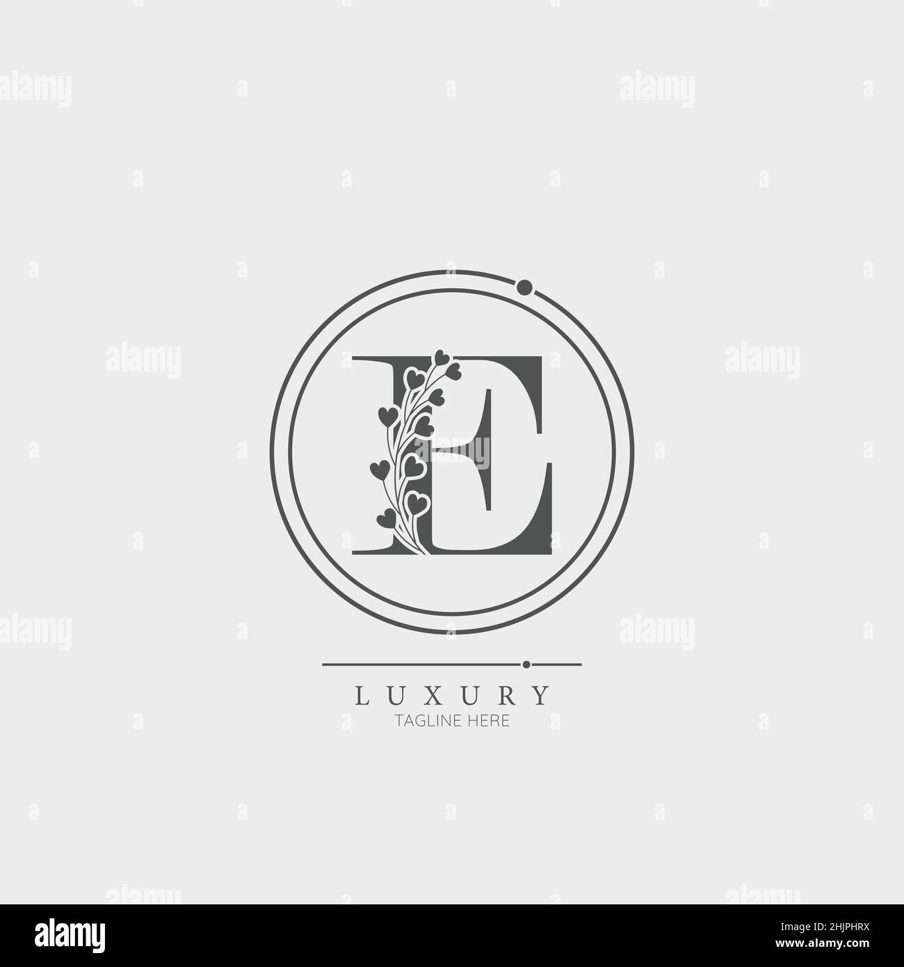 Floral Initial Alphabet E flowers bouquet composition. Elegant