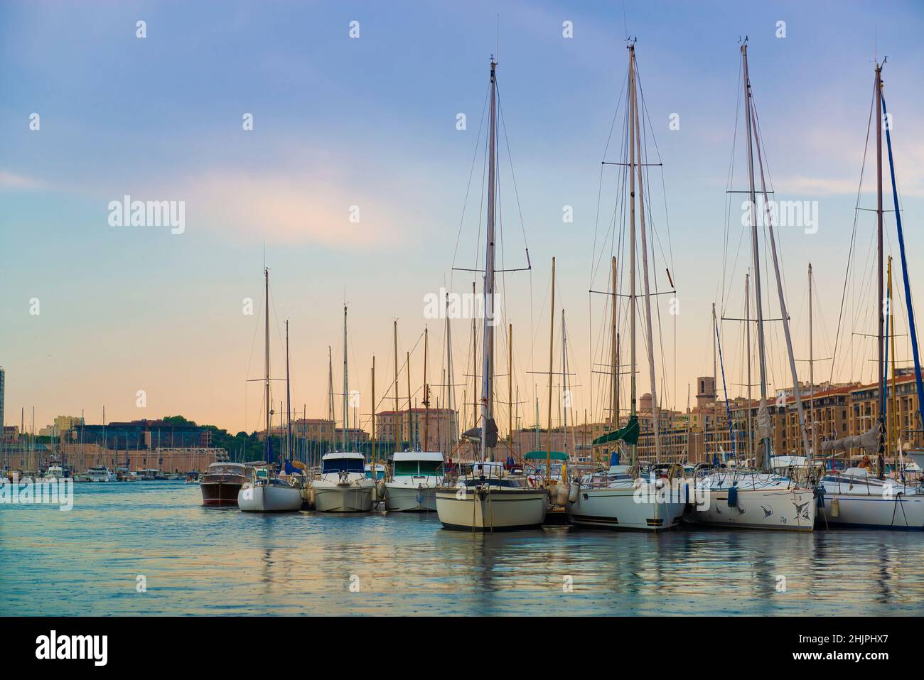 Beautiful evening at Marseille marina. Port city in France Stock Photo