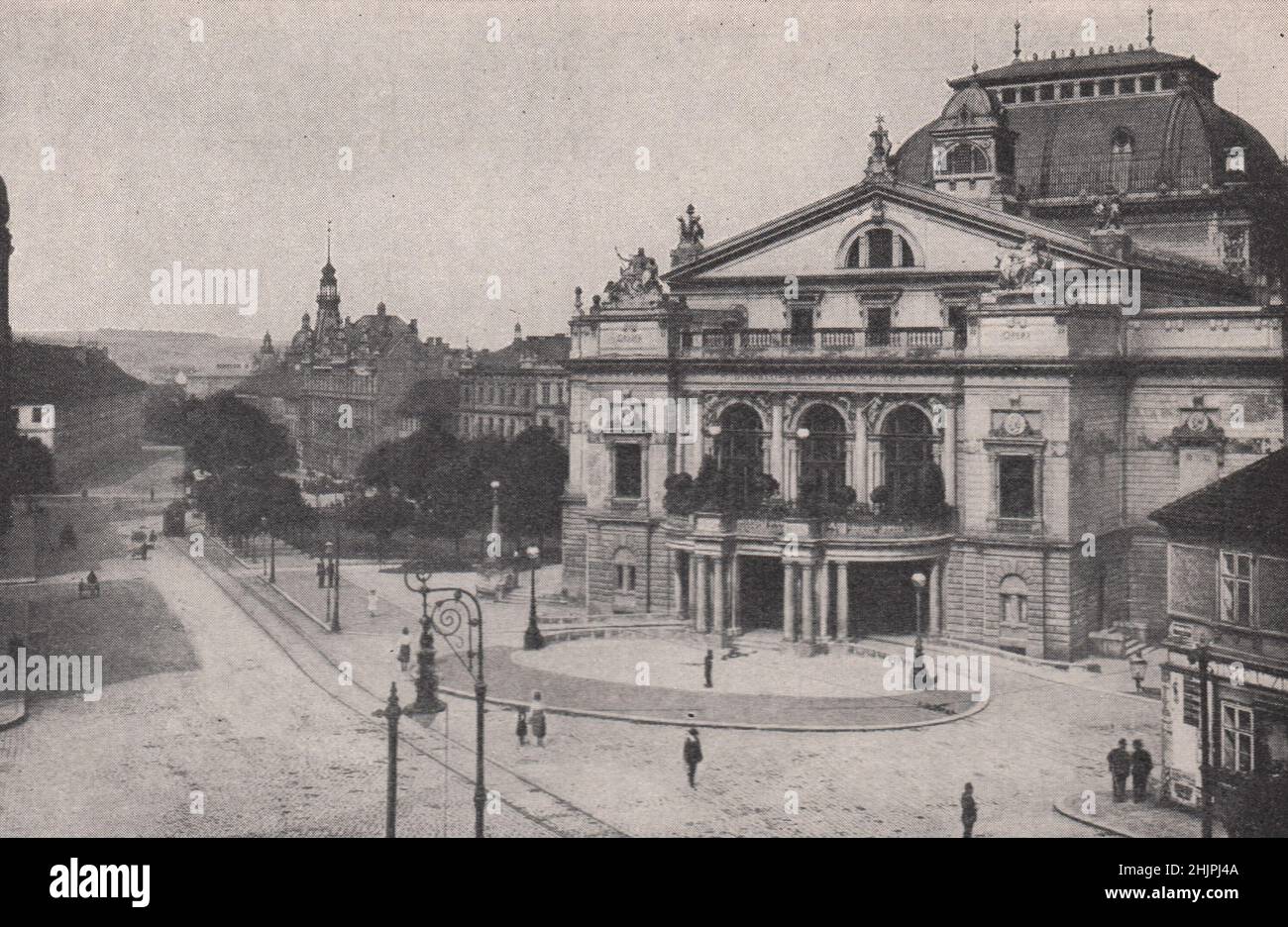 Pilsen: Facade of the finely proportioned municipal theatre. Czech Republic. Bohemia (1923) Stock Photo