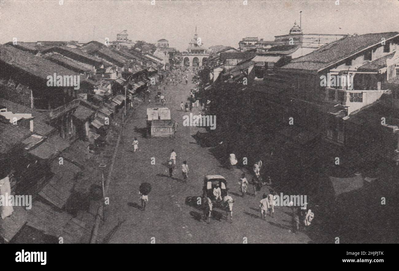 Main street of Baroda city, Capital of a famous state. India. Bombay and Gujarat (1923) Stock Photo