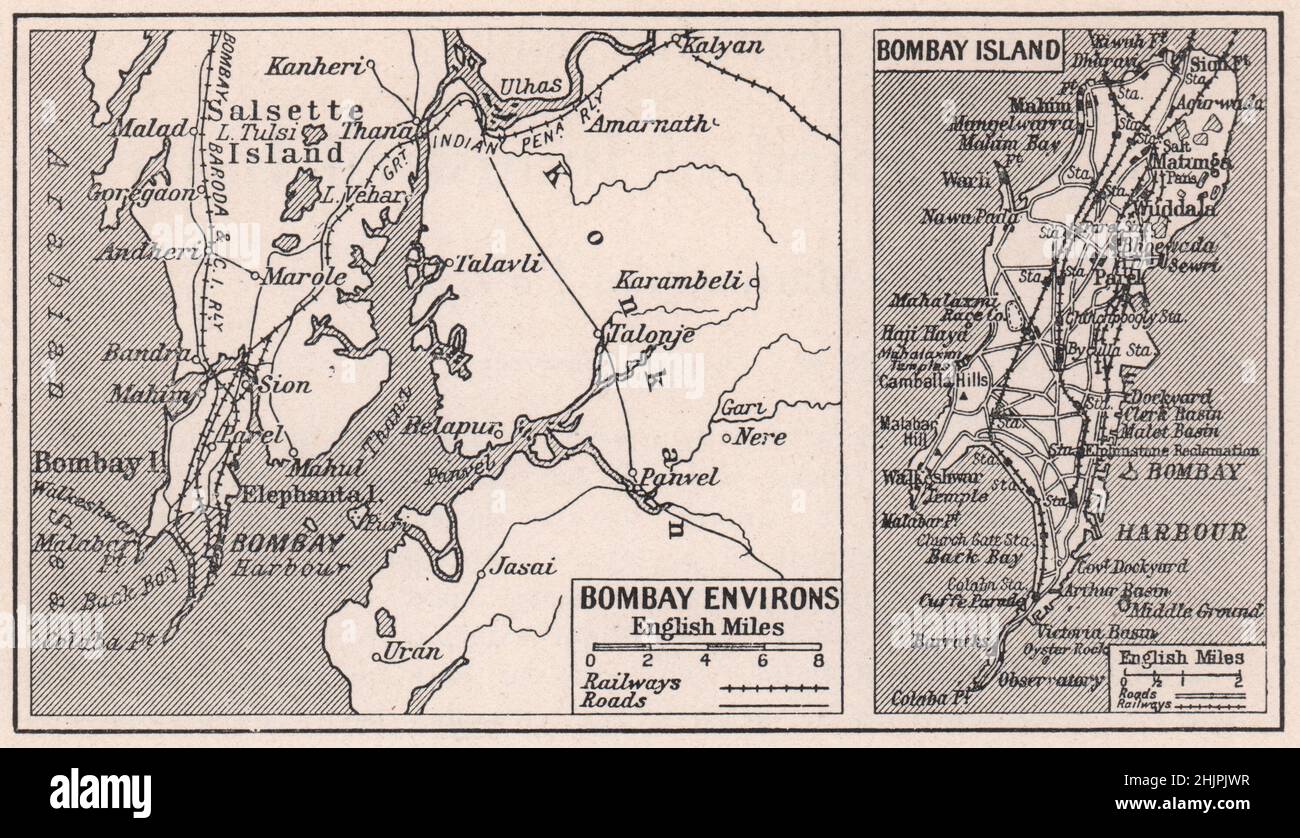 Island and city of Bombay and its surroundings. India. Bombay City