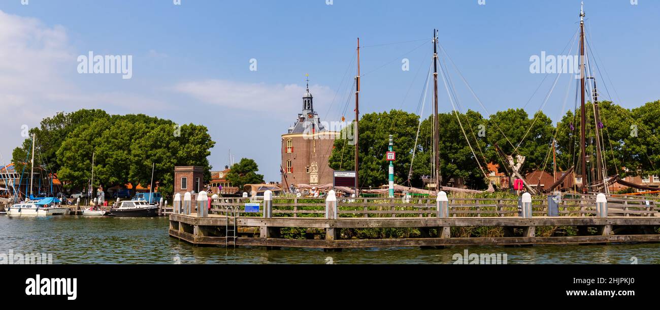 Enkhuizen, The Netherlands - July 7, 2021: Cityscape with Drommedaris tower of Enkhuizen North-Holland in The Netherlands Stock Photo
