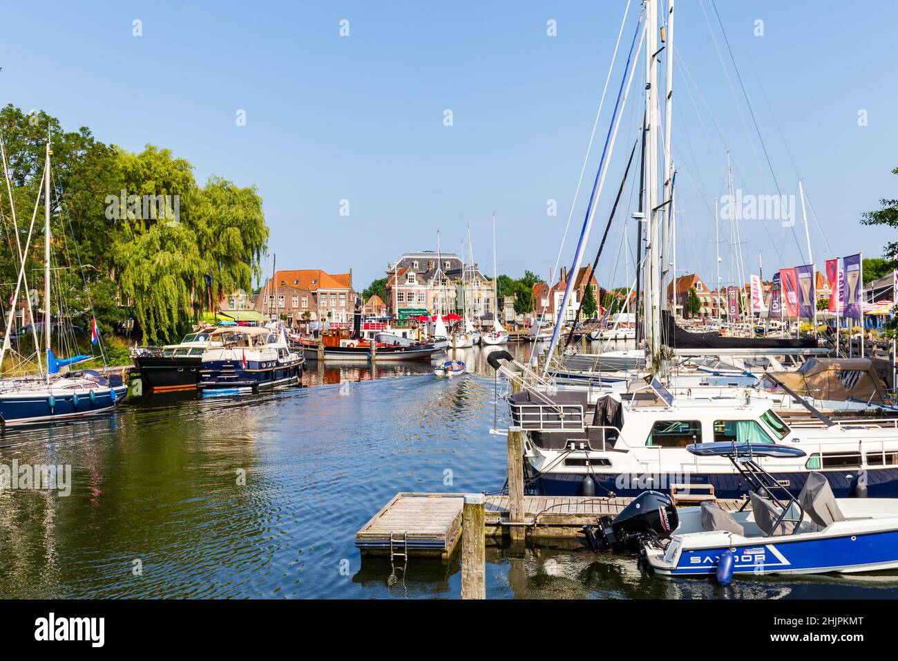 Enkhuizen, The Netherlands - July 7, 2021: Cityscape with Drommedaris tower of Enkhuizen North-Holland in The Netherlands Stock Photo