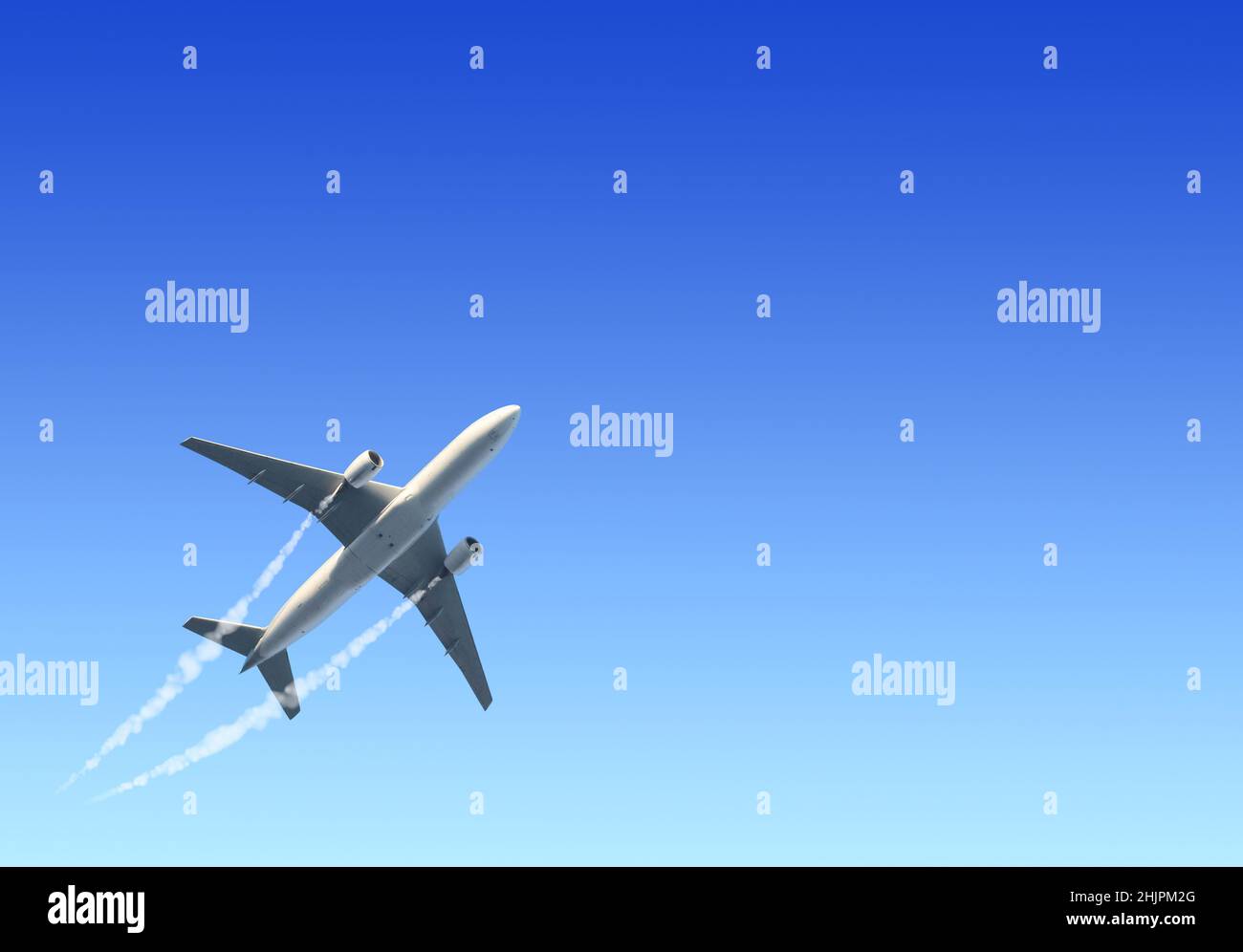 Horizontal nature background with aircraft and Jet trailing smoke in ...