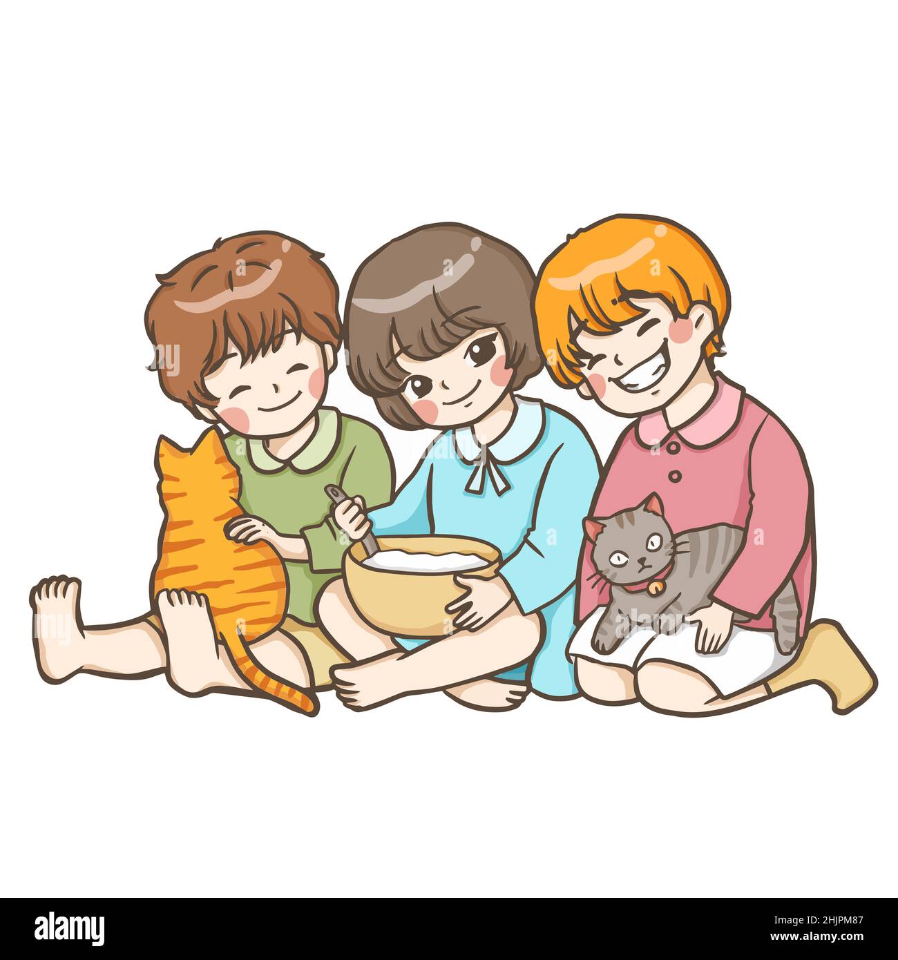 friends and cat students groups boys girls fun Stock Photo Alamy