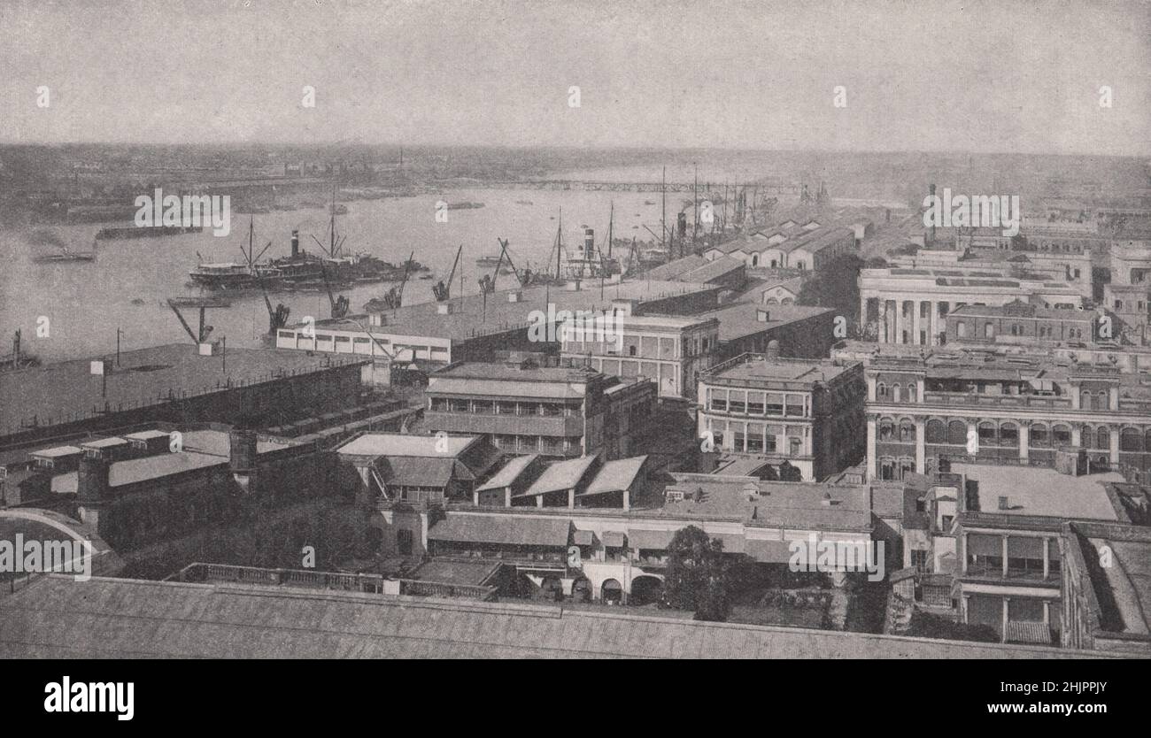 Overlooking the Hooghli, the river which serves a great centre of British trade in the East. India. Calcutta (1923) Stock Photo