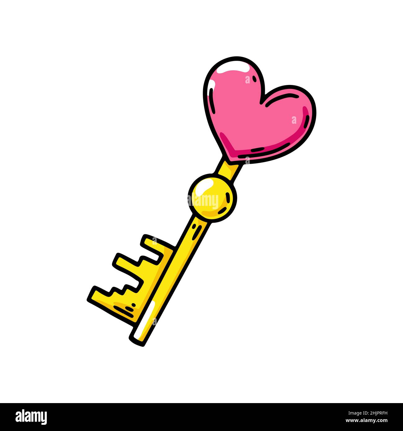 Hand drawn golden key with a heart. Vector illustration Stock Vector