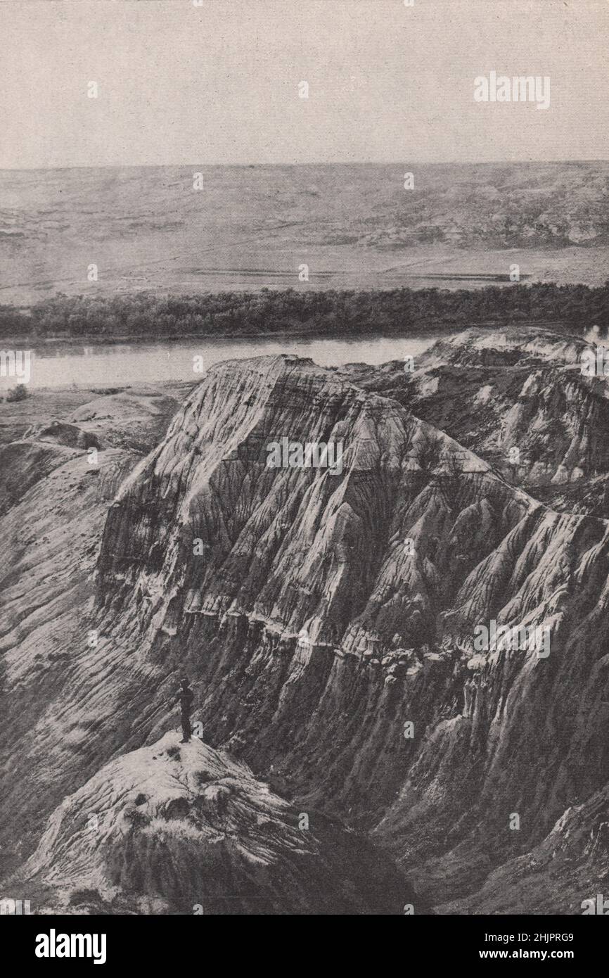 Impressive rock masses in red deer valley. Canada (1923) Stock Photo
