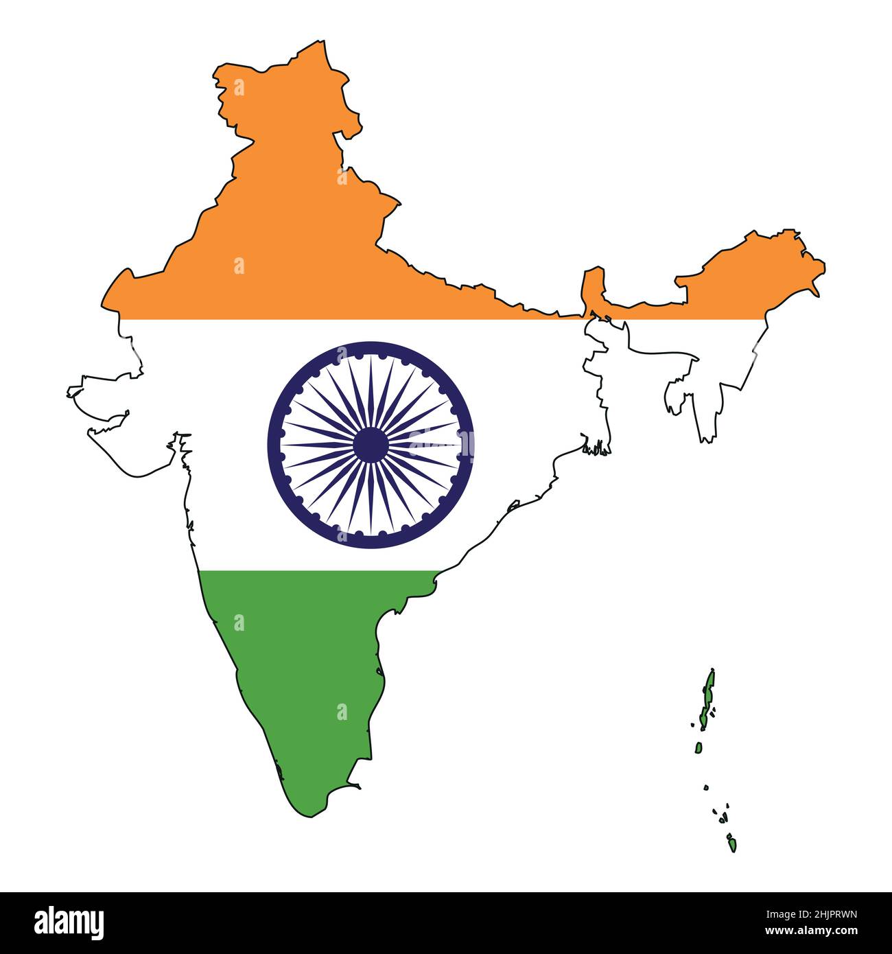 India map with flag - outline of a state with a national flag Stock Vector