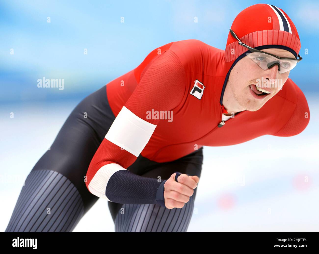 (220131) -- BEIJING, Jan. 31, 2022 (Xinhua) -- Speed skating athlete Hallgeir Engebraaten of Norway participates in the combined training at the National Speed Skating Oval in Beijing, capital of China, Jan. 31, 2022. (Xinhua/Cheng Tingting) Stock Photo