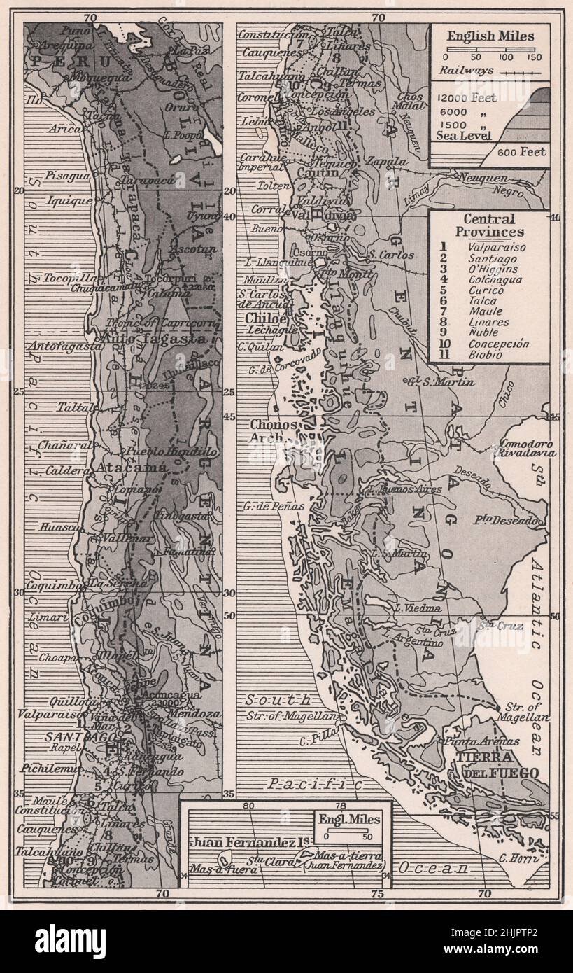 Ribson of Seaboard Chile in the shadow of the Andes (1923 map) Stock Photo