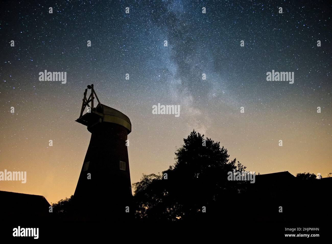 Milky Way over Stubb Mill  Hickling Norfolk UK Stock Photo