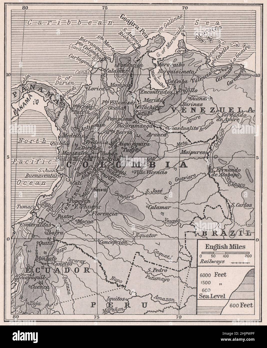 Colombia, its Great waterways and its border states (1923 map) Stock Photo
