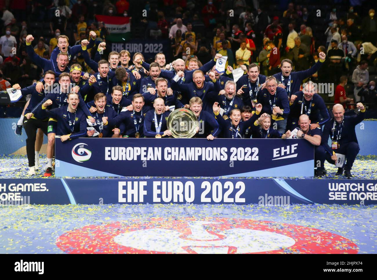C r monie Podium Team Sweden during the EHF Men's Euro 2022, Final
