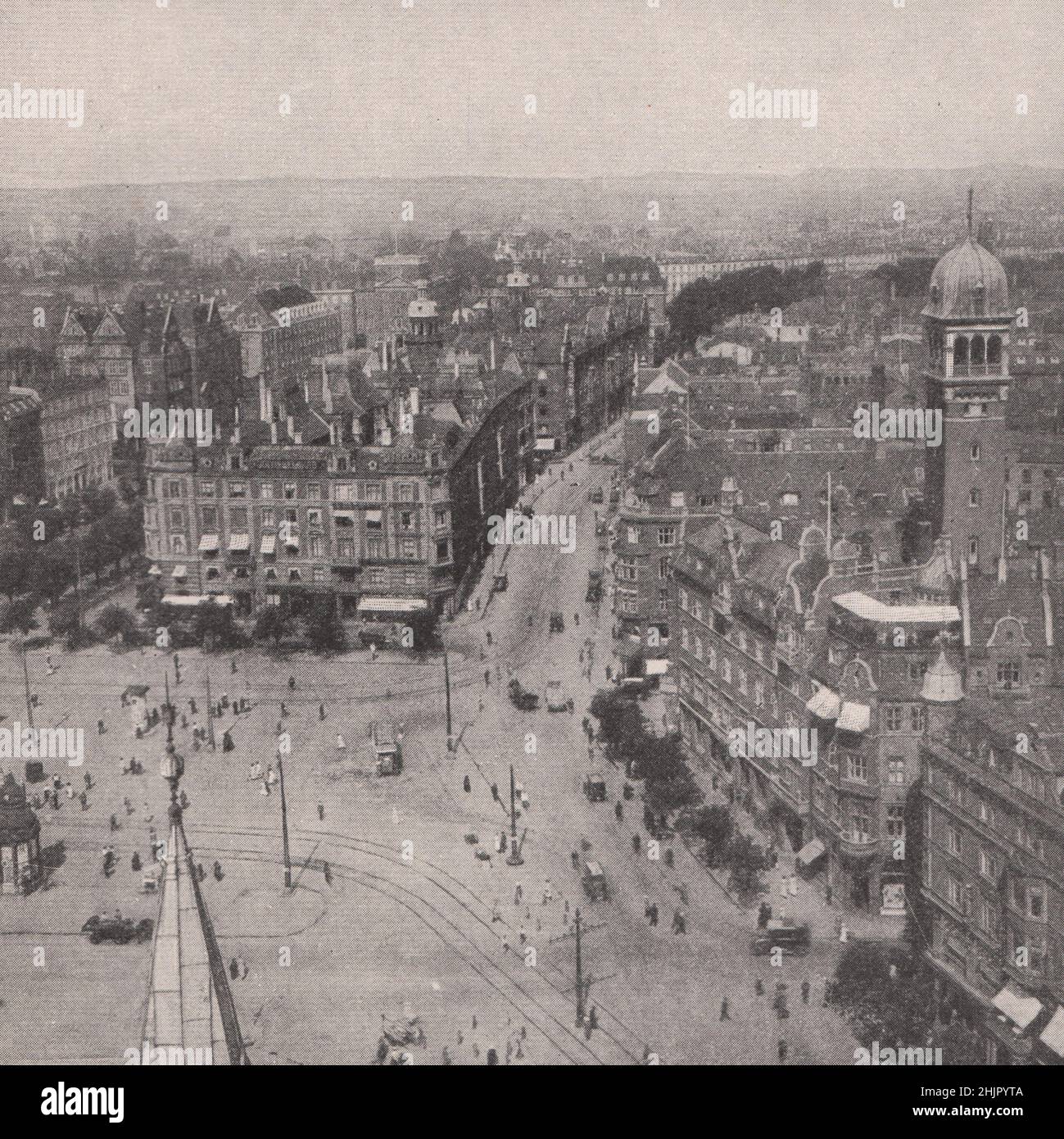 Pleasant corner of Copenhagen from the town-hall tower. Denmark (1923) Stock Photo