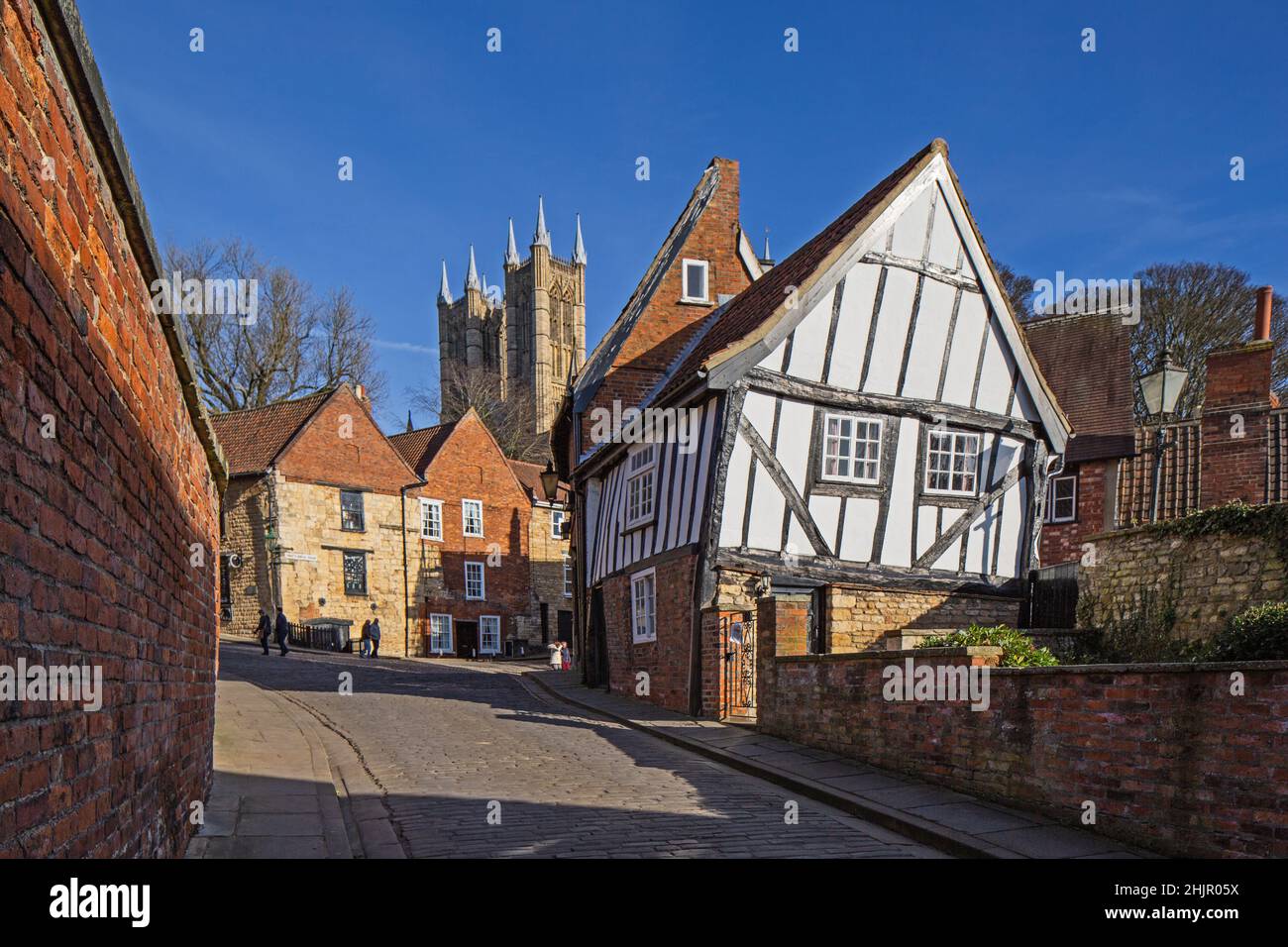 Crooked house on the corner of Michaelgate and Steep Hill, Lincoln, UK. Stock Photo