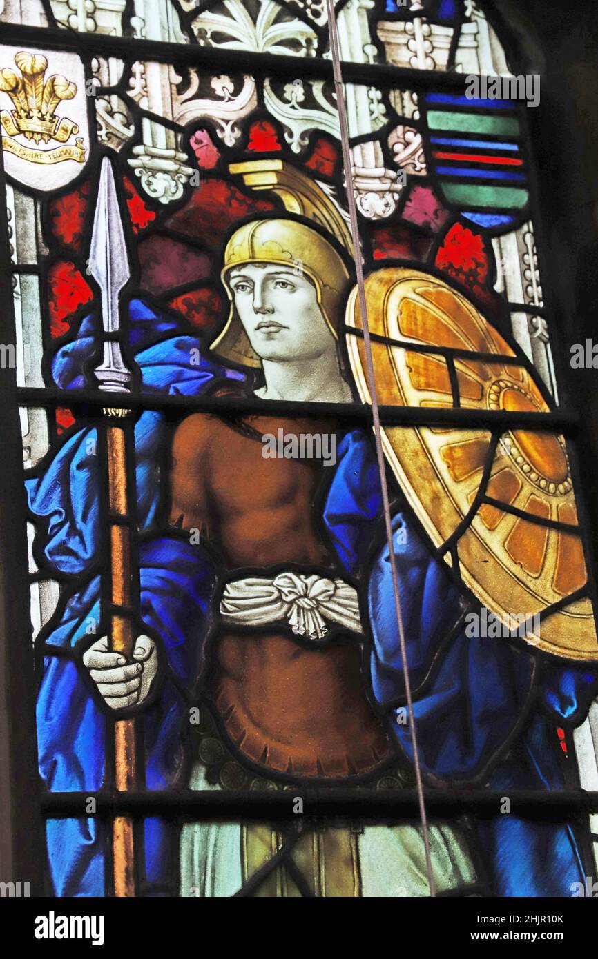 A stained glass window by Percy Bacon depicting Faith, Christ Church, Swindon, Wiltshire Stock Photo