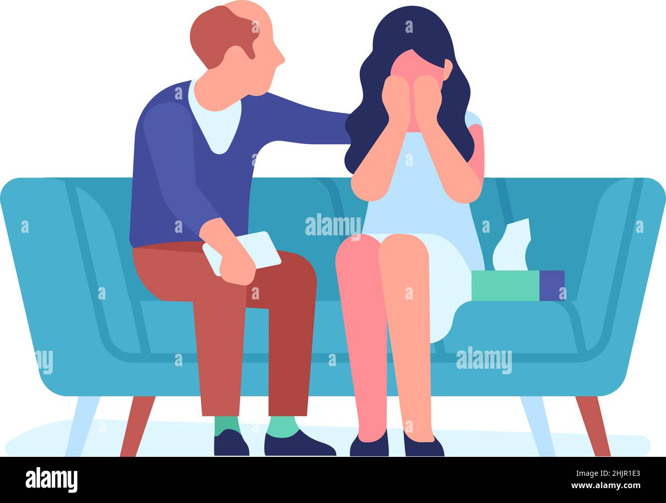 Man comforting crying woman. Personal therapy concept Stock Vector ...