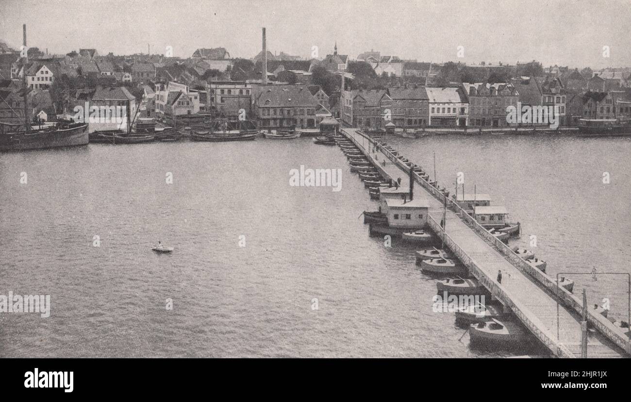 Historic pontoon bridge of sonderborg, scene of a great retreat by the Danish Army. Denmark (1923) Stock Photo