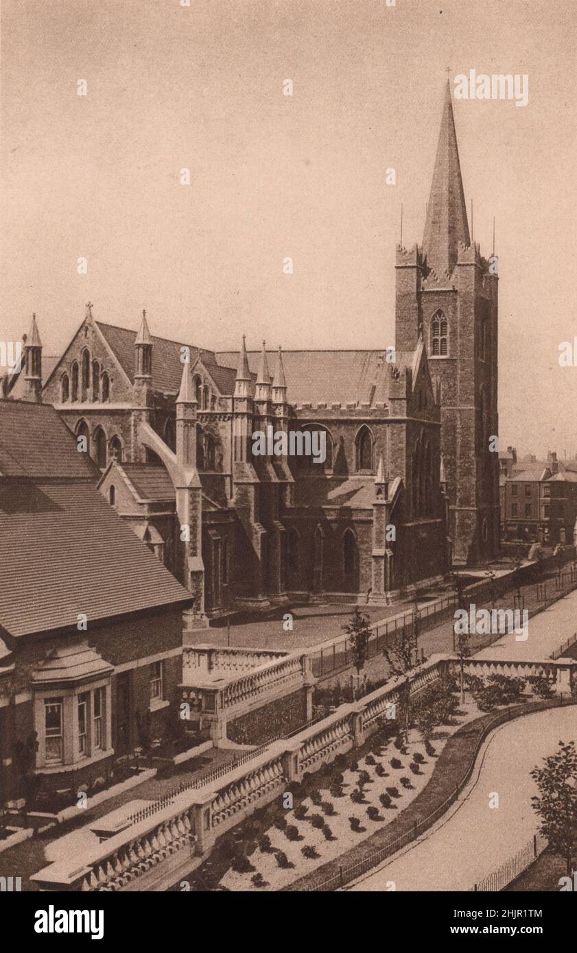 St. Patrick's Cathedral, founded in the 13th century & restored in 1860, is a superb cruciform church, with a 14th-Century tower.Dublin (1923) Stock Photo